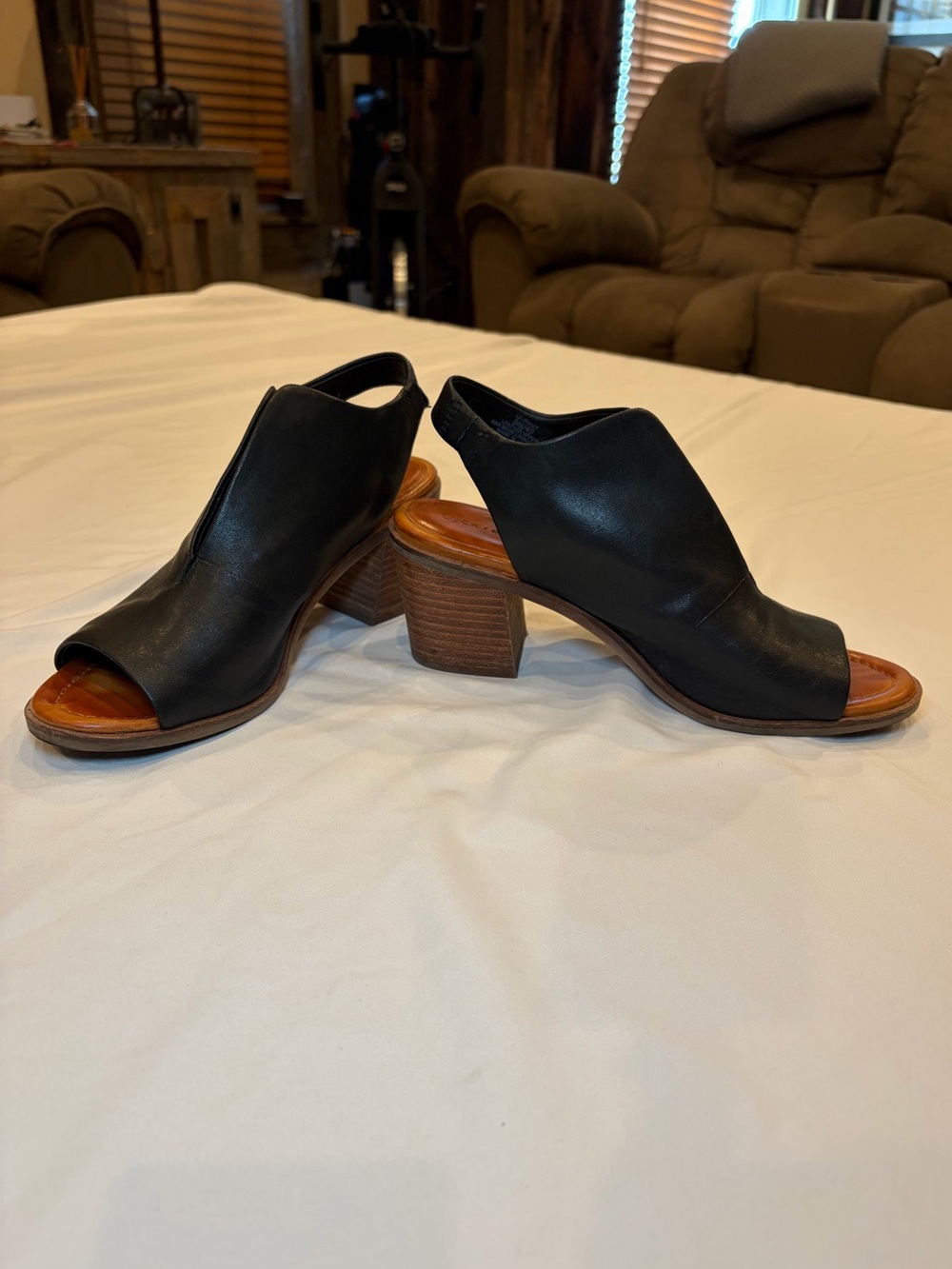 Lucky Brand Black Leather Block Heel Sandle Women’s Size 9